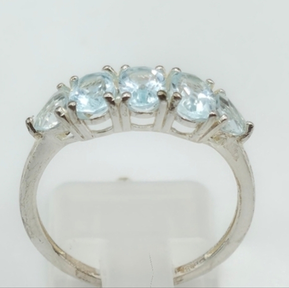 Genuine Sky Blue Topaz 5 Stone Ring - Picture 2 of 8